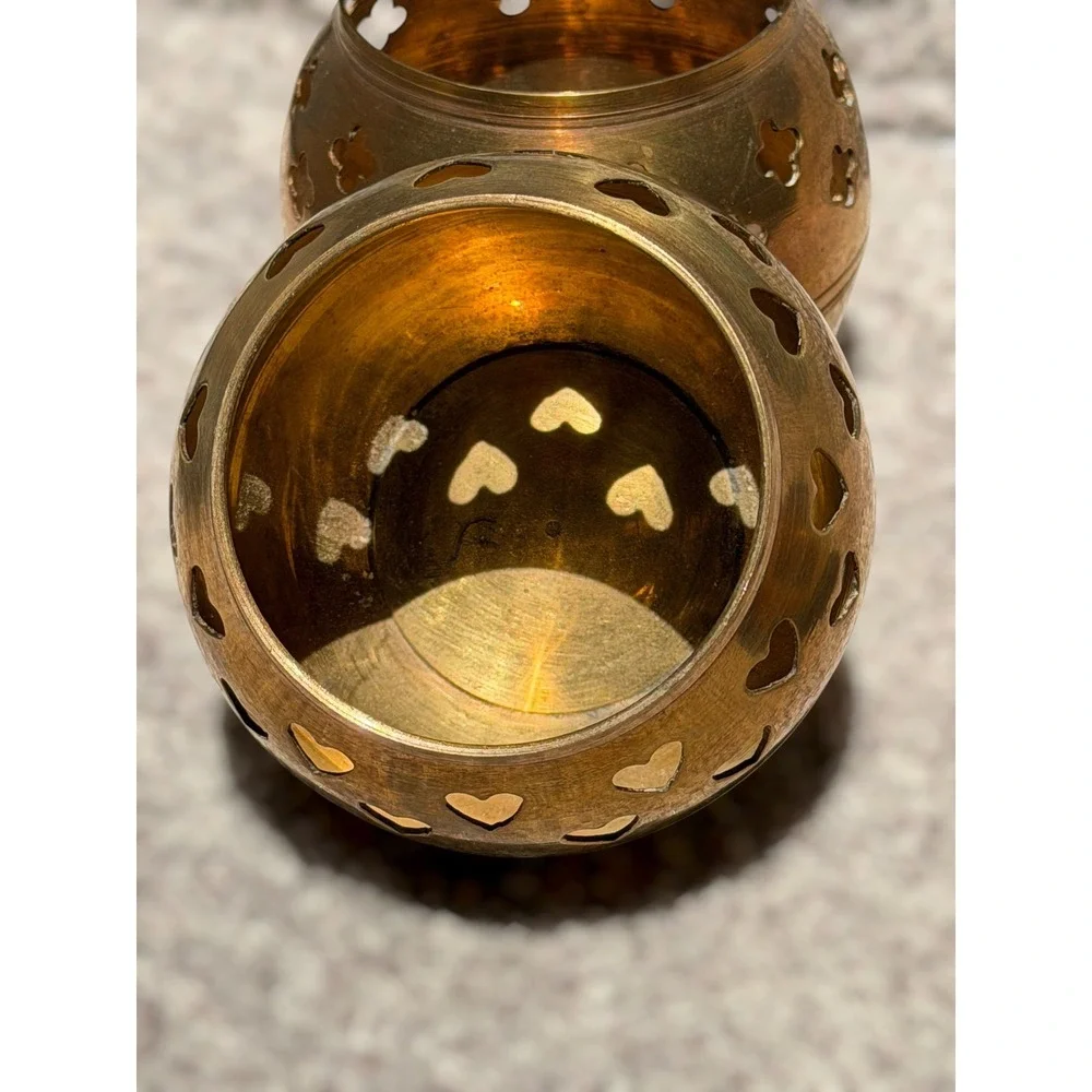 Vintage Brass Cut Out Candle‎ Holders Set of 3 Boho India Hollywood Regency